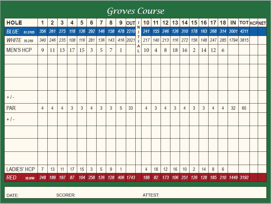 Course Details The Groves Golf Course